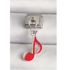 316L Çelik Gümüş Renk Kırmızı Müzik Nota Model Nomination Charm
