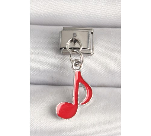 316L Çelik Gümüş Renk Kırmızı Müzik Nota Model Nomination Charm