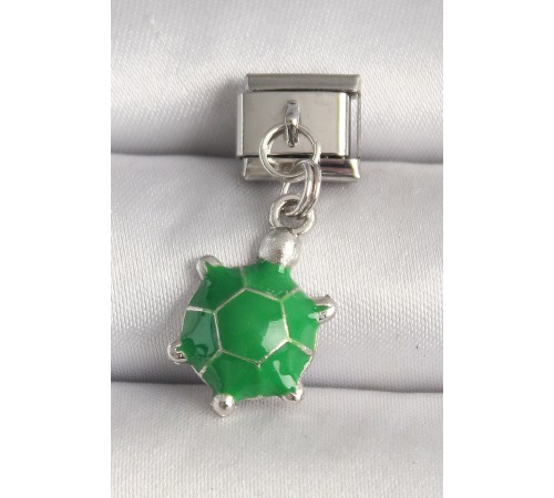 316L Çelik Gümüş Renk Yeşil Kaplumbağa Model Nomination Charm