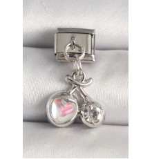316L Çelik Gümüş Renk Pembe Mineli Kalp Zirkon Taş Detay Nomination Charm