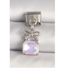 316L Çelik Gümüş Renk Pembe Zirkon Taşlı Çanta Model Nomination Charm