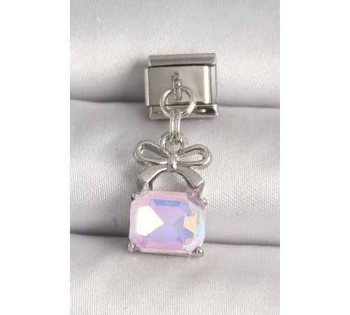 316L Çelik Gümüş Renk Pembe Zirkon Taşlı Çanta Model Nomination Charm
