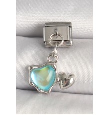 316L Çelik Gümüş Renk Mavi Mineli Kalp Model Nomination Charm