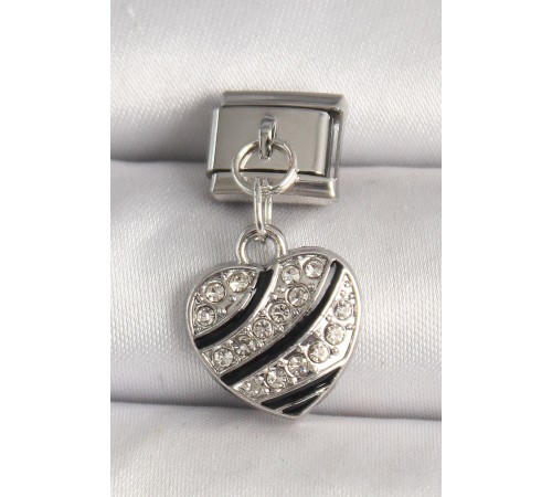 316L Çelik Gümüş Renk Zirkon Taşlı Kalp Model Nomination Charm