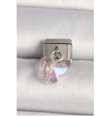 316L Çelik Gümüş Renk Pembe Zirkon Taşlı Kelebek Model Nomination Charm