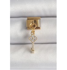 316L Çelik Gold Renk Sallantı Zirkon Taşlı Anahtar Model Nomination Charm