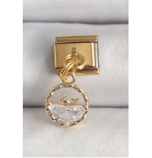 316L Çelik Gold Renk Sallantı Zirkon Taşlı Balina Model Nomination Charm