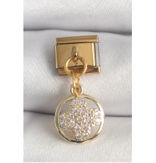 316L Çelik Gold Renk Sallantı Zirkon Taşlı Yonca Model Nomination Charm