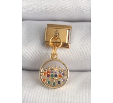 316L Çelik Gold Renk Sallantı Renkli Zirkon Taşlı Göz Model Nomination Charm