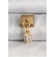 316L Çelik Gold Renk Sallantı Zirkon Taşlı Kare Model Nomination Charm