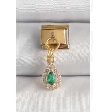 316L Çelik Gold Renk Sallantı Damla Yeşil Zirkon Taşlı Nomination Charm