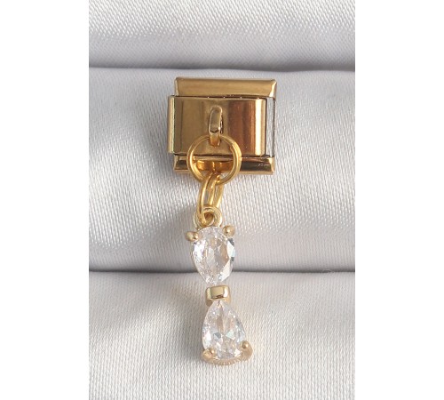 316L Çelik Gold Renk Sallantı Zirkon Taşlı Kurdele Model Nomination Charm