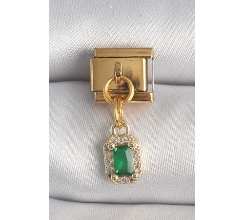 316L Çelik Gold Renk Sallantı Kare Yeşil Zirkon Taşlı Nomination Charm