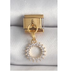 316L Çelik Gold Renk Zirkon Taşlı Sallantı Güneş Model Nomination Charm