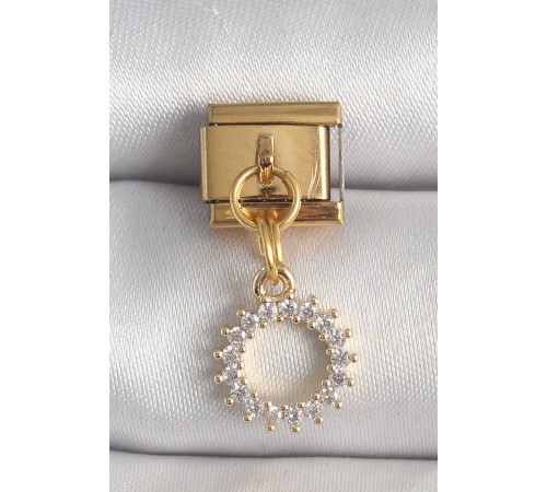 316L Çelik Gold Renk Zirkon Taşlı Sallantı Güneş Model Nomination Charm