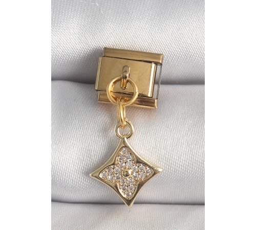316L Çelik Gold Renk Sallantı Zirkon Taşlı Çiçek İşlemeli Nomination Charm