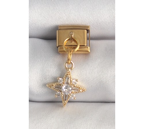 316L Çelik Gold Renk Sallantı Zirkon Taşlı Kutup Yıldız Model Nomination Charm