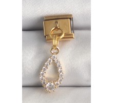 316L Çelik Gold Renk Sallantı Zirkon Taşlı Damla Model Nomination Charm