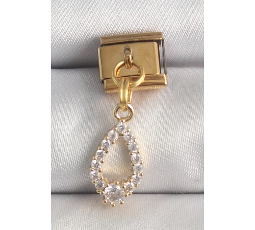 316L Çelik Gold Renk Sallantı Zirkon Taşlı Damla Model Nomination Charm