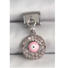 316L Çelik Gümüş Renk Sallantı Zirkon Taşlı Pembe Göz Model Nomination Charm
