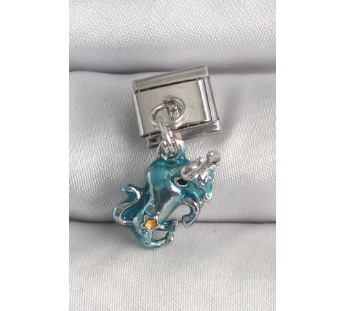 316L Çelik Gümüş Renk Sallantı Mavi Boğa Model Nomination Charm