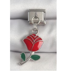 316L Çelik Gümüş Renk Sallantı Kırmızı Gül Model Nomination Charm