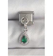 316L Çelik Gümüş Renk Sallantı Yeşil Zirkon Taşlı Damla Model Nomination Charm