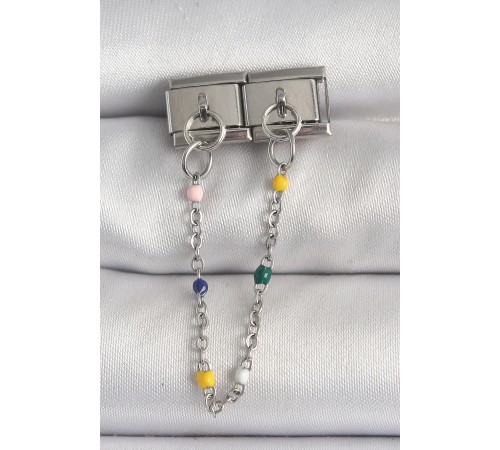 316L Çelik Gümüş Renk 2'Li Sallantı Zincir Model Nomination Charm