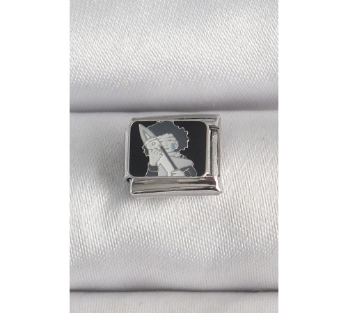 316L Çelik Gümüş Renk Siyah İşlemeli Portre Model Nomination Charm