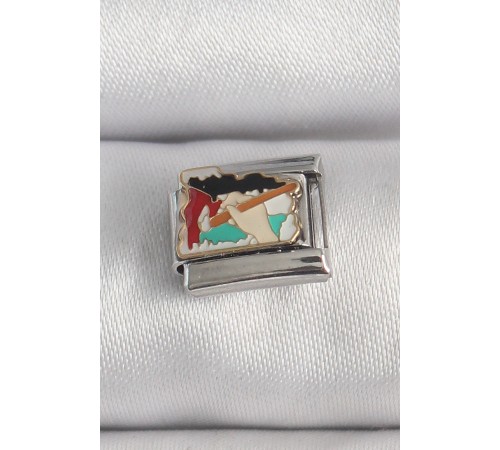 316L Çelik Gümüş Renk Renkli Palet Fırça İşlemeli Model Nomination Charm