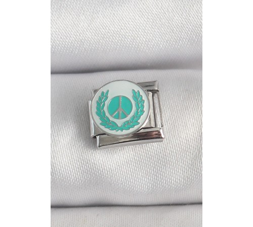 316L Çelik Gümüş Renk Beyaz Mavi Barış İşareti İşlemeli Nomination Charm