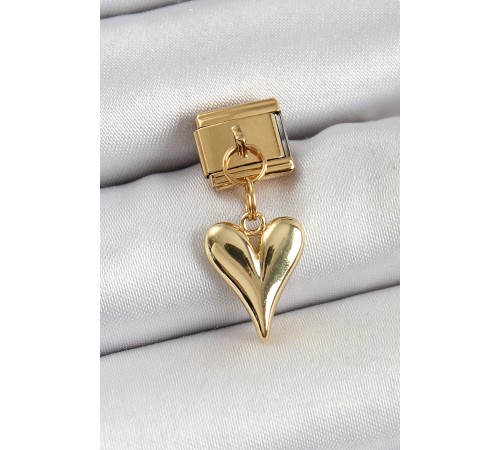 316L Çelik Sallantılı Kalp Model Gold Renk Nomination Charm
