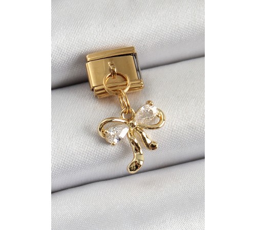316L Çelik Sallantılı Zirkon Taşlı Fiyonk Model Gold Renk Nomination Charm