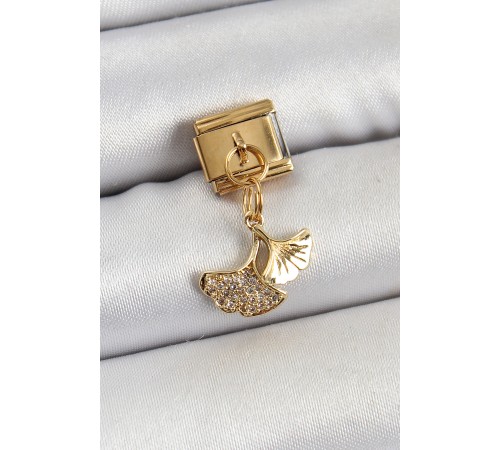 316L Çelik Sallantılı Zirkon Taşlı Balık Kuyruğu Model Gold Renk Nomination Charm