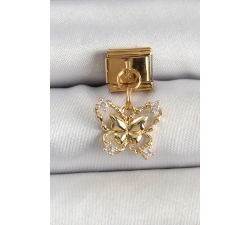 316L Çelik Sallantılı Zirkon Taşlı Kelebek Model Gold Renk Nomination Charm