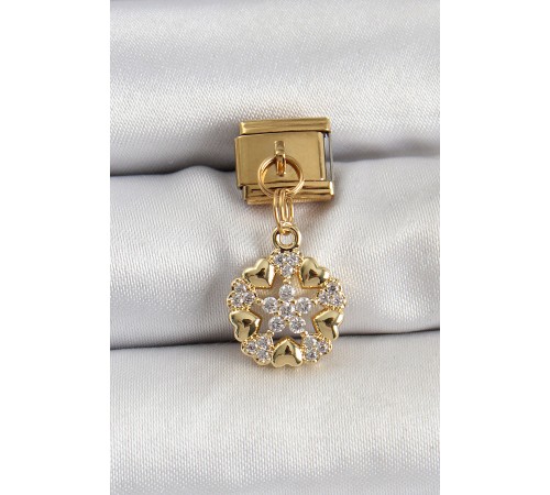 316L Çelik Sallantılı Zirkon Taşlı Kalp Detaylı Yıldz Model Gold Renk Nomination Charm