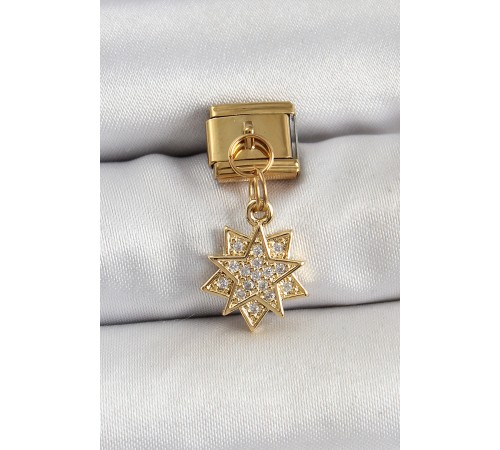 316L Çelik Sallantılı Zirkon Taşlı Yıldız Model Gold Renk Nomination Charm