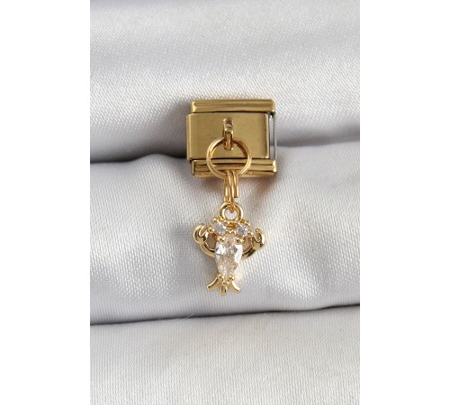 316L Çelik Sallantılı Zirkon Taşlı Yengeç Model Gold Renk Nomination Charm