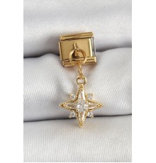 316L Çelik Sallantılı Zirkon Taşlı Kutup Yıldızı Model Gold Renk Nomination Charm