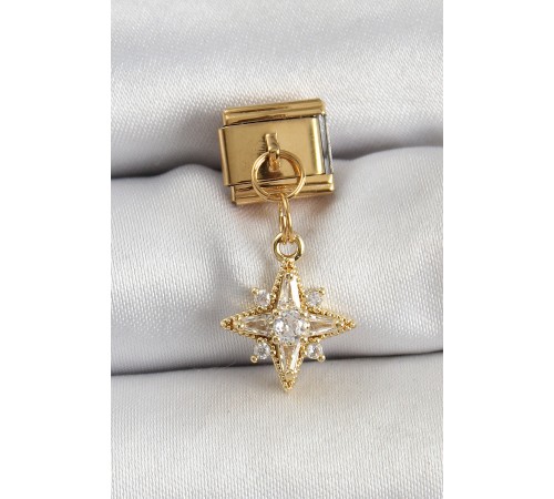 316L Çelik Sallantılı Zirkon Taşlı Kutup Yıldızı Model Gold Renk Nomination Charm