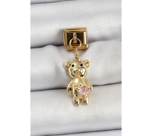 316L Çelik Sallantılı Zirkon Taşlı Ayıcık Model Gold Renk Nomination Charm