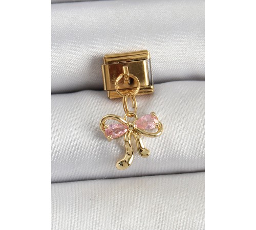 316L Çelik Sallantılı Zirkon Taşlı Fiyonk Model Gold Renk Nomination Charm