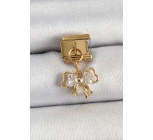 316L Çelik Sallantılı Zirkon Taşlı Fiyonk Model Gold Renk Nomination Charm