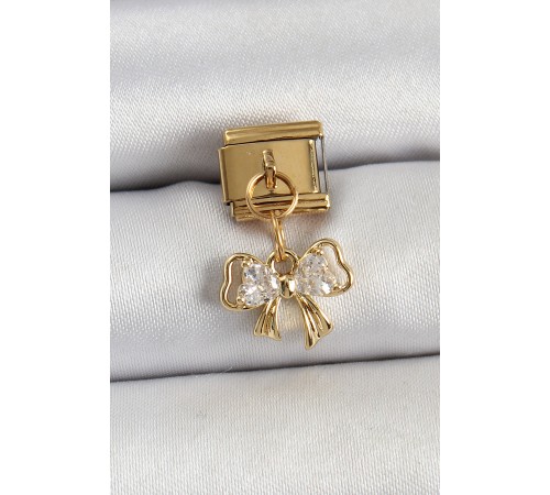 316L Çelik Sallantılı Zirkon Taşlı Fiyonk Model Gold Renk Nomination Charm