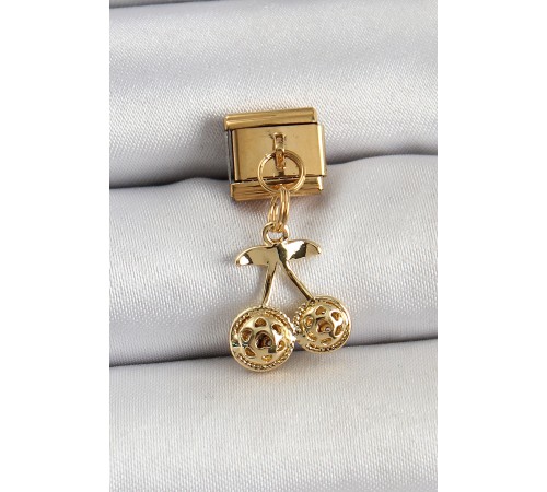 316L Çelik Sallantılı Zirkon Taşlı Fiyonk Model Gold Renk Nomination C316L Çelik Sallantılı Kiraz Model Gold Renk Nomination Charm