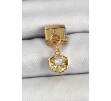 316L Çelik Sallantılı Zirkon Taşlı İstiridye Model Gold Renk Nomination Charm