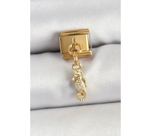 316L Çelik Sallantılı Zirkon Taşlı Çiçek Model Gold Renk Nomination Charm