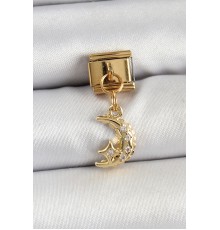 316L Çelik Sallantılı Zirkon Taşlı Ay Model Gold Renk Nomination Charm