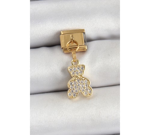 316L Çelik Sallantılı Zirkon Taşlı Ayıcık Model Gold Renk Nomination Charm