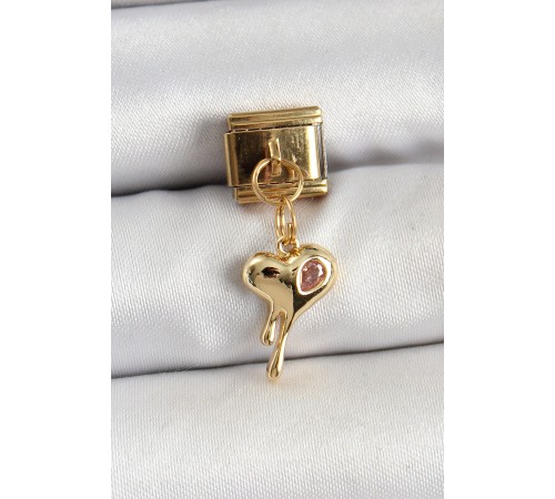 316L Çelik Sallantılı Zirkon Taşlı Eriyen Kalp Model Gold Renk Nomination Charm